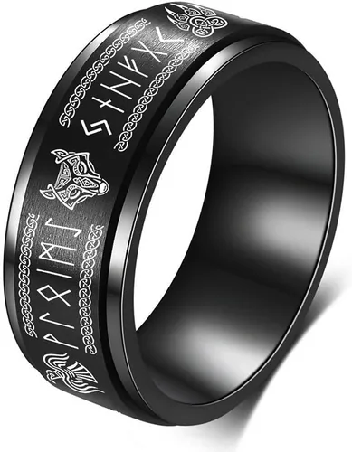 FLYUN Anillos vikingos nórdicos para hombre, runas celtas, anillo de acero inoxidable negro para hombre, Metal, Acero inoxidable