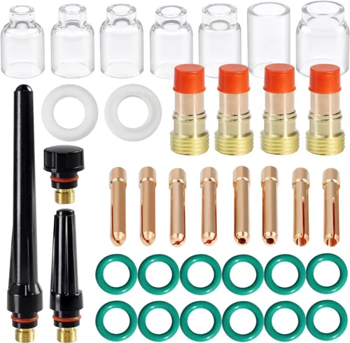 Miniatura 10 de Kit de 31 piezas de lente de gas TIG de soldadura con copa de vidrio 4# 5# 6# 7# 8# 10# 12# para WP-17/18/26