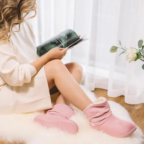 Miniatura 2 de LongBay Pantuflas de punto de chenilla cálidas para mujer, de espuma viscoelástica, cómodas, de gamuza, esponjosas, de espuma viscoelástica, botas