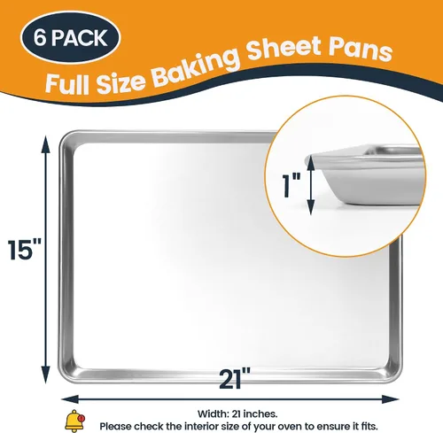 Miniatura 5 de Paquete de 6 bandejas para hornear de gran tamaño, bandeja de aluminio comercial para galletas, duradera y antiadherente, 15 x 21 pulgadas
