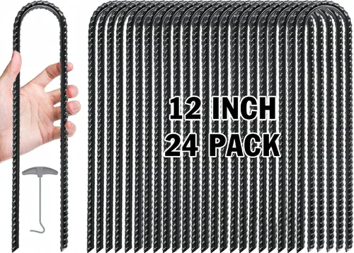 Miniatura 10 de Gtongoko Trampoline Stakes Heavy Duty, 12/16 Inch U-Shaped Ground Anchors, 8mm Galvanized Steel Rebar Wind Stakes for Trampoline Safety, Anti-Rust
