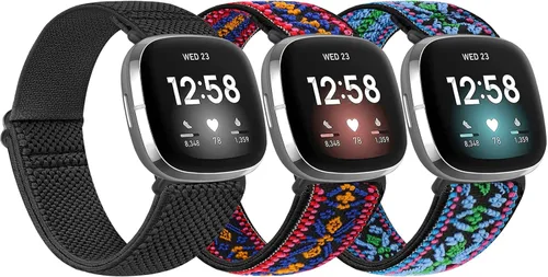 Miniatura 14 de Paquete de 3 correas elásticas de nailon compatibles con Fitbit Versa 4/Versa 3/Sense 2/Sense, suave, ajustable, transpirable, correas de repuesto