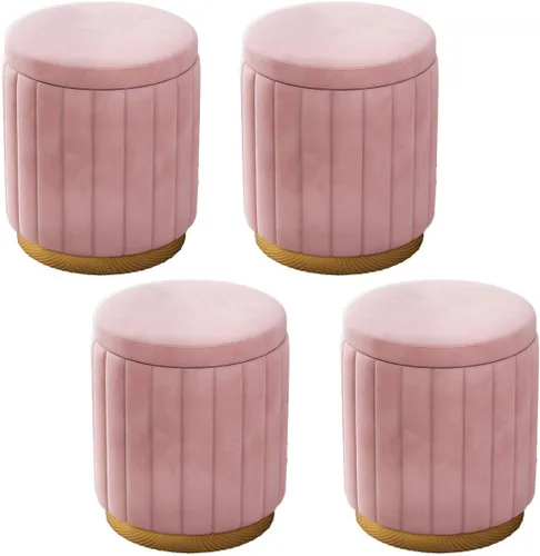 Miniatura 26 de Puf otomano para el hogar, otomano redondo de terciopelo con forma cilíndrica resistente a la decoloración con almacenamiento, reposapiés, taburete