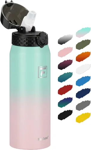 Miniatura 10 de Fanhaw Botella de agua de acero inoxidable aislada para niños de 20 onzas con tapa con popote, a prueba de fugas y antipolvo, botella de uso diario