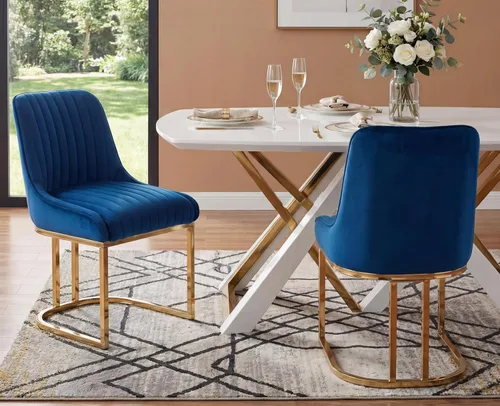 Miniatura 17 de EALSON Sillas tapizadas de terciopelo para comedor, juego de 2 sillas modernas de acento para el comedor con base dorada de metal, sillas cómodas