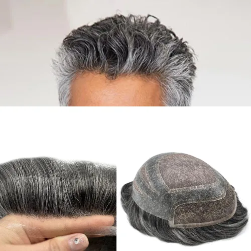 Miniatura 19 de Sistema de reemplazo de cabello humano para hombre, sistema de cabello fino mono para hombre, pelo de tupé recubierto de poliuretano para hombres