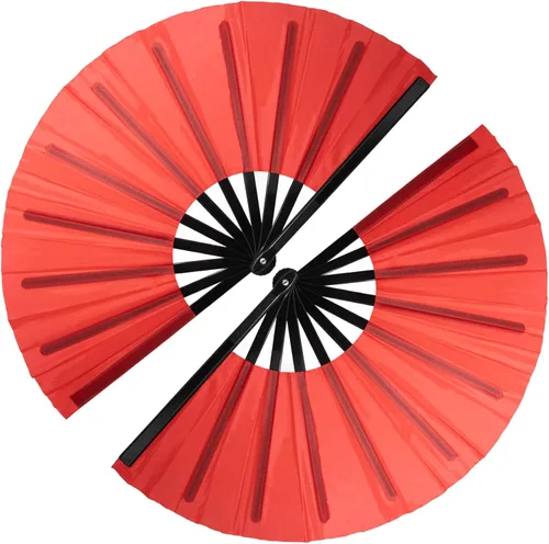 Miniatura 28 de QIRMIZI Abanico grande plegable para rave – Abanicos de tela de nailon, abanicos retro vintage para kung fu, tai chi, danza, festivales de música