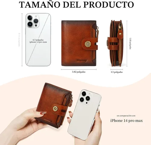 Miniatura 4 de Billetera para mujeres, billetera de cuero plegable de dos pliegues para mujeres con bloqueo RFID, compacta, tarjetero pequeño con ventana