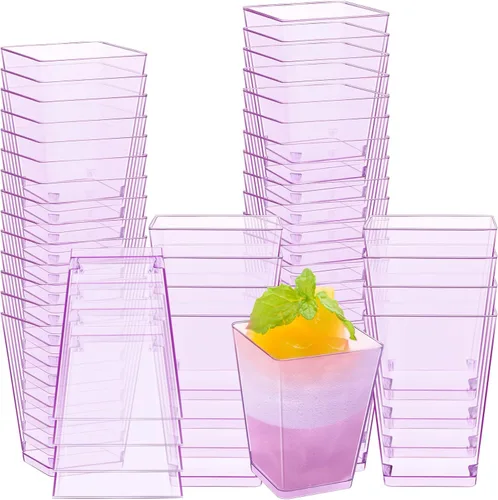 Miniatura 13 de Mifoci 50 tazas de plástico de 5 onzas para postre de color rosa para fiestas, mini tazones cuadrados desechables para postre, cuencos de parfait