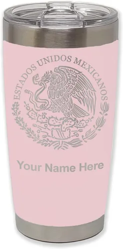 Miniatura 13 de LaserGram Vaso aislado al vacío de 20 onzas, bandera de México, grabado personalizado incluido (gris)