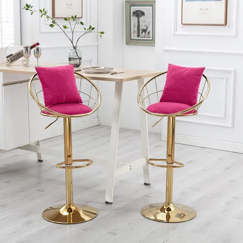 Miniatura 10 de Polibi Juego de 2 sillas de bar giratorias de terciopelo con rotación de 360 grados con base dorada pura, altura de asiento ajustable de 23.25 a