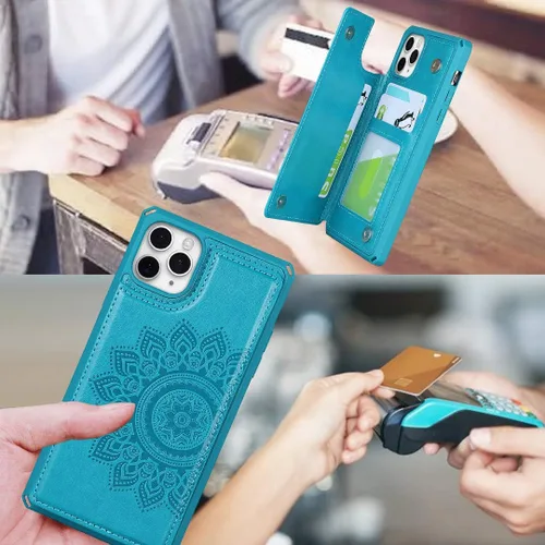 Miniatura 6 de Cavor Funda para iPhone 11 Pro Max con tarjetero, diseño de mandala en relieve, diseño de flores de poliuretano con tarjetero a prueba de golpes