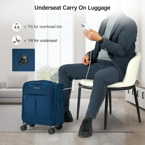Miniatura 13 de Hanke Equipaje de mano para debajo del asiento con ruedas, maleta pequeña ligera aprobada por aerolíneas de 16 pulgadas, bolsa de viaje