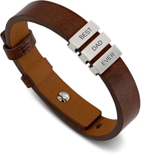 MYKA - Pulsera de cuero marrón y negro para hombre con nombres, inscripción en cuentas de plata personalizadas, joyería personalizada para hombres,