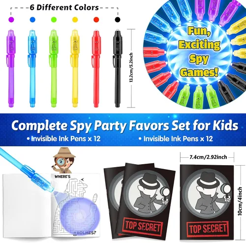 Miniatura 5 de Joycover 12 bolígrafos de tinta invisible con luz UV para niños, bolígrafos espía y cuaderno, recuerdos de fiesta de cumpleaños para niños de 4 a 8