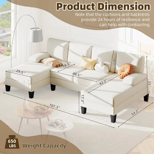 Miniatura 2 de Bezseller Sofá modular en forma de U de 107.3 pulgadas con cojín y tela de chenilla, cómodos juegos de muebles de 4 asientos con diván doble