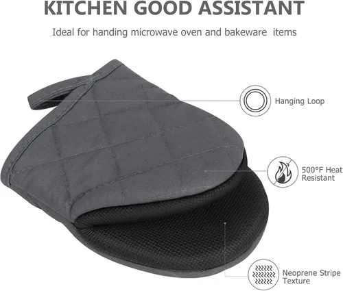 Miniatura 3 de 1 par de guantes cortos para horno, guantes de silicona para horno de cocina, resistentes al calor, 500 ℉, mini guantes para horno con superficies