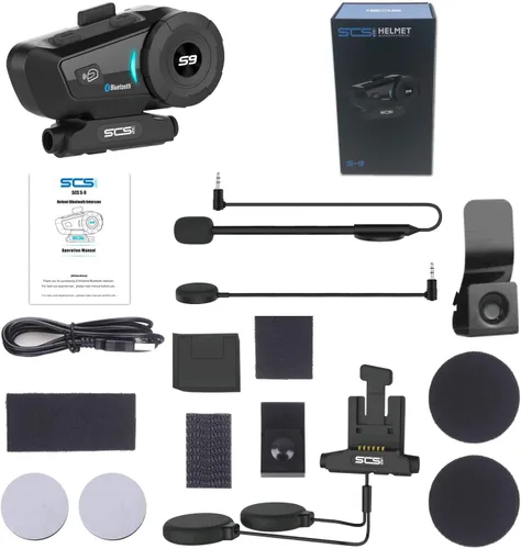 Miniatura 8 de S-9 - Auriculares Bluetooth para casco de motocicleta de 6,561.7 ft, 6 intercomunicadores, auriculares Bluetooth para motocicleta con cancelación