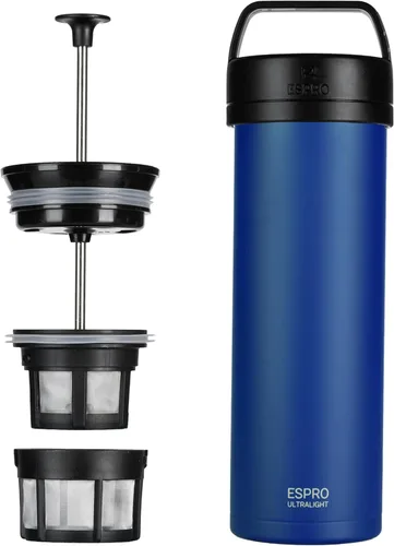 Miniatura 16 de ESPRO P0 Cafetera de prensa francesa ultraligera para viajes, acero inoxidable aislado al vacío, 16 onzas, negro meteorito mate Meteorito negro mate