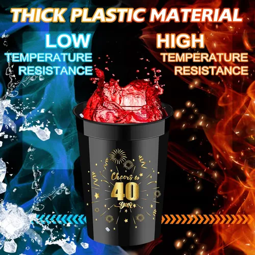 Miniatura 3 de Mototo 30 tazas pequeñas de cumpleaños de 8 onzas con texto en inglés «Cheer to 40 años», vasos de plástico para estadios de cumpleaños, color negro