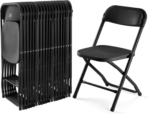 Miniatura 29 de DUMOS Paquete de 12 sillas plegables acolchadas de cuero, asiento comercial apilable portátil para interiores y exteriores con marco de acero, Caqui