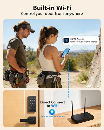 Miniatura 2 de Philips Cerradura de puerta inteligente WiFi con asa, control remoto con aplicación WiFi integrada, cerraduras de puerta de entrada sin llave