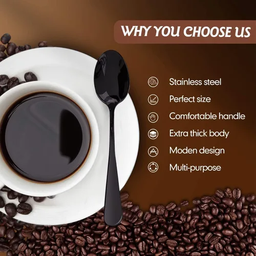 Miniatura 2 de 8pcs Demitasse Espresso Cucharas, 4.9 pulgadas de acero inoxidable Mini cuchara de café cucharas pequeñas para postre (negro)