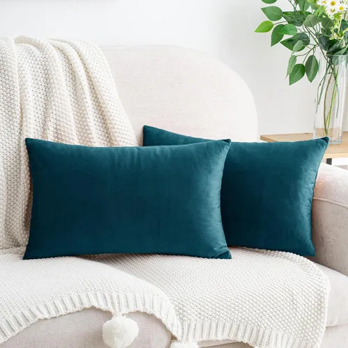 Miniatura 22 de HWY 50 Juego de 2 fundas de almohada de terciopelo verde azulado de 16 x 16 pulgadas, suaves, acogedoras, lisas, decorativas, de lujo, para sofá