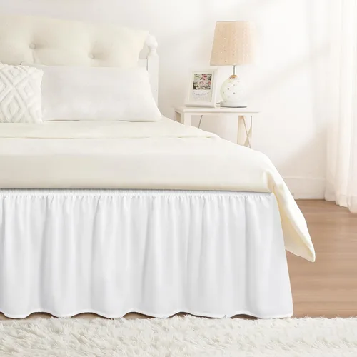 Miniatura 44 de Falda de cama RIMELA envoltura volante elástica que protege contra el polvo con color sólido, resistente a las arrugas y a la decoloración con Blanco