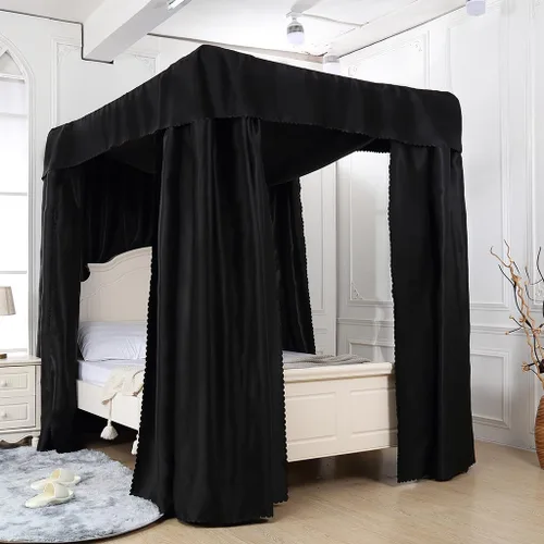 Miniatura 18 de Obokidly Elegante cortina opaca de estrella negra con borde de bola blanca de 4 postes en las esquinas, decoración de dormitorio para adultos
