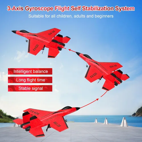Miniatura 5 de Avión RC 2CH Avión RC 2.4GHz Avión de control remoto RTF SU35 RC Jet Fácil de volar FX620 Avión Juguetes RC Aviones RC para adultos, niños y Rojo