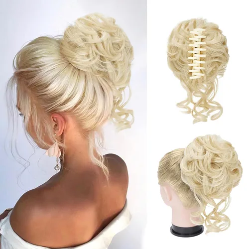 Miniatura 18 de Extensiones de moño grandes y desordenadas para mujer, onduladas, rizadas, extensiones de moño falso, extensiones de cola de caballo para recoger