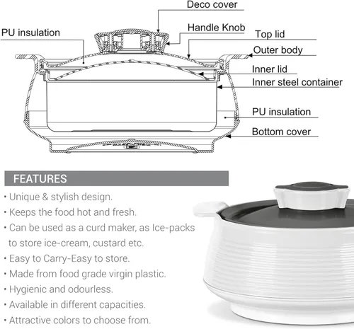 Miniatura 7 de Milton Cacerola para comida caliente, olla caliente de acero inoxidable con aislamiento de doble pared interior con tapa, caja para servir comida