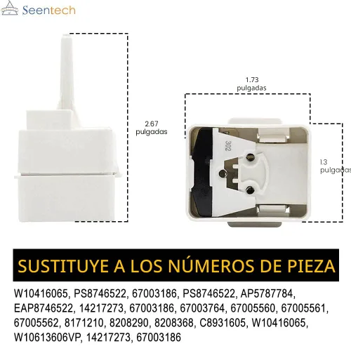 Miniatura 3 de Relé de arranque del compresor de refrigerador y condensador W10613606 de Seentech - Compatible con Whirlpool, Kenmore, refrigeradores. Reemplace