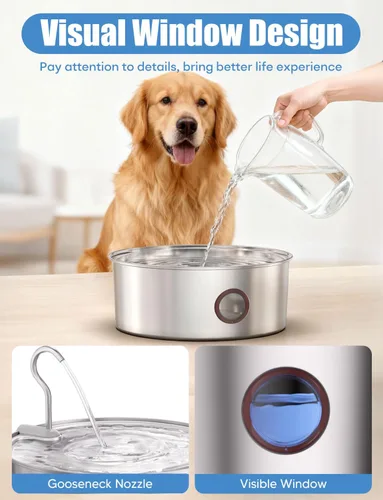 Miniatura 6 de subteenmate Fuente de agua para perros grandes, dispensador automático de fuente de acero inoxidable de 8 l/270 onzas, con bomba ultra