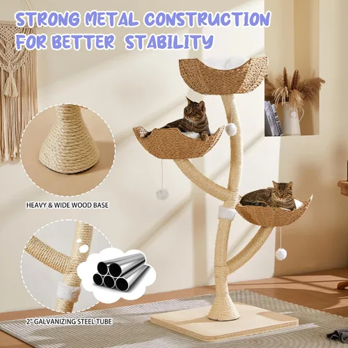 Miniatura 3 de Torre de Árbol para Gatos Moderna de 53" - Condominio para Gatos de Varios Niveles con Postes para Rascar para Gatos Pequeños y Grandes