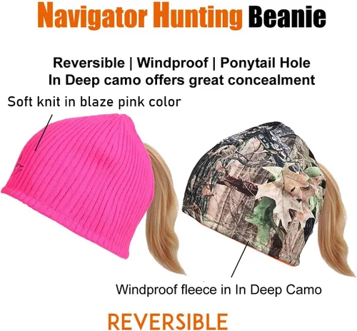 Miniatura 4 de Gorro reversible para cola de caballo para mujer, resistente al viento, forro polar, para senderismo, caza, pesca