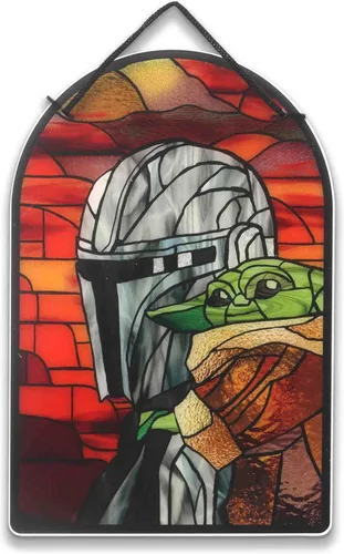 Miniatura 9 de Disney Star Wars: The Mandalorian Baby Yoda Force es fuerte con este pequeño colgante de madera decoración de pared - Grogu, el niño Negro
