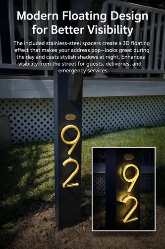 Miniatura 9 de Número de casa flotante de 5'', números de casa modernos - aleación de zinc, número de dirección de casa con exquisito proceso de dibujo - dorado