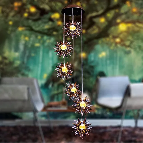 Miniatura 7 de Tryme Campanillas de viento solares para exteriores con luces colgantes de hadas y 4 tubos de aluminio, decoraciones de luna para el patio, porche