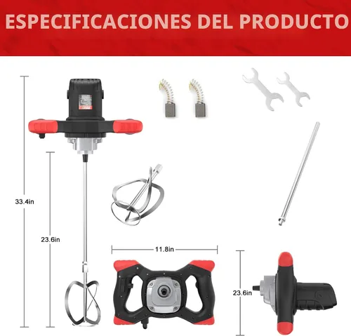 Miniatura 7 de IMAYCC Mezclador de Cemento 2100W, Mezclador de Concreto Portátil, Mezclador de Barro de Mano 110V para Mortero, Pintura, Lechada, Yeso, Adhesivo