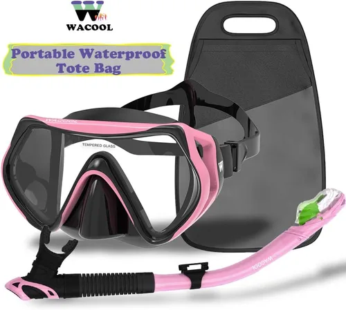 Miniatura 7 de WACOOL Juego de buceo profesional con válvula de purga de vidrio recubierto antivaho y pieza de boca de silicona antisalpicaduras para hombres