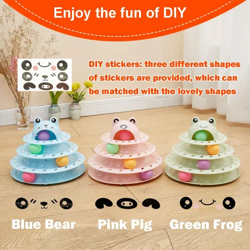Miniatura 7 de Juguetes para gatos, pista de bola giratoria de 4 niveles, juguete interactivo para gatos de interior, rodillo divertido con bola giratoria Azul