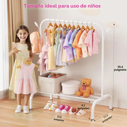 Miniatura 3 de Estante de Ropa Mejorado para Niños - Perchero de Vestir para Bebés y Niños Pequeños Montessori - Pequeños Estantes Portátiles para Ropa con Estante
