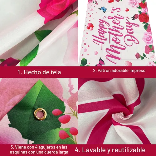 Miniatura 3 de KatchOn, Cartel de feliz día de la madre – XL, 72 x 44 pulgadas Decoraciones del día de la madre feliz para fiesta Telón de fondo rosa para Rosa