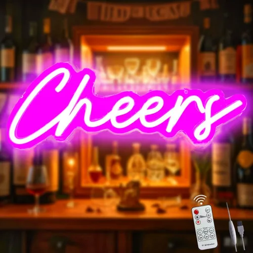 Miniatura 7 de Letrero de neón de Cheers alimentado por USB con interruptor regulable, letrero de luz LED de neón para decoración de fondo de pared, letrero