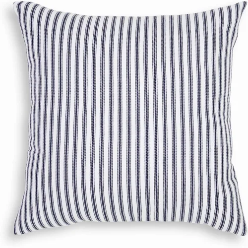 Miniatura 2 de Juego de 2 fundas de almohada cuadradas decorativas de algodón tejido a rayas azul marino y blanco de 18 x 18 pulgadas