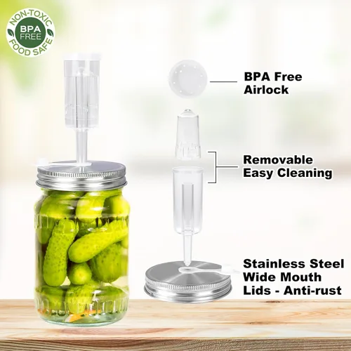 Miniatura 2 de Kit de fermentación – 2 tapas mejoradas y 2 pesos de vidrio para tarros Mason de boca ancha de 3.386 in, fabricación y almacenamiento de chucrut