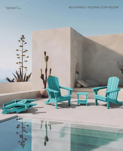 Miniatura 2 de SERWALL Silla Adirondack plegable ajustable, silla Adirondack reclinable con portavasos, Aruba