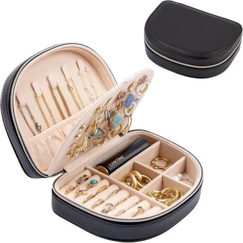 ProCase Joyero de tamaño de viaje pequeño estuche de joyería portátil en forma de concha mini organizador de joyas de 2 capas en piel sintética